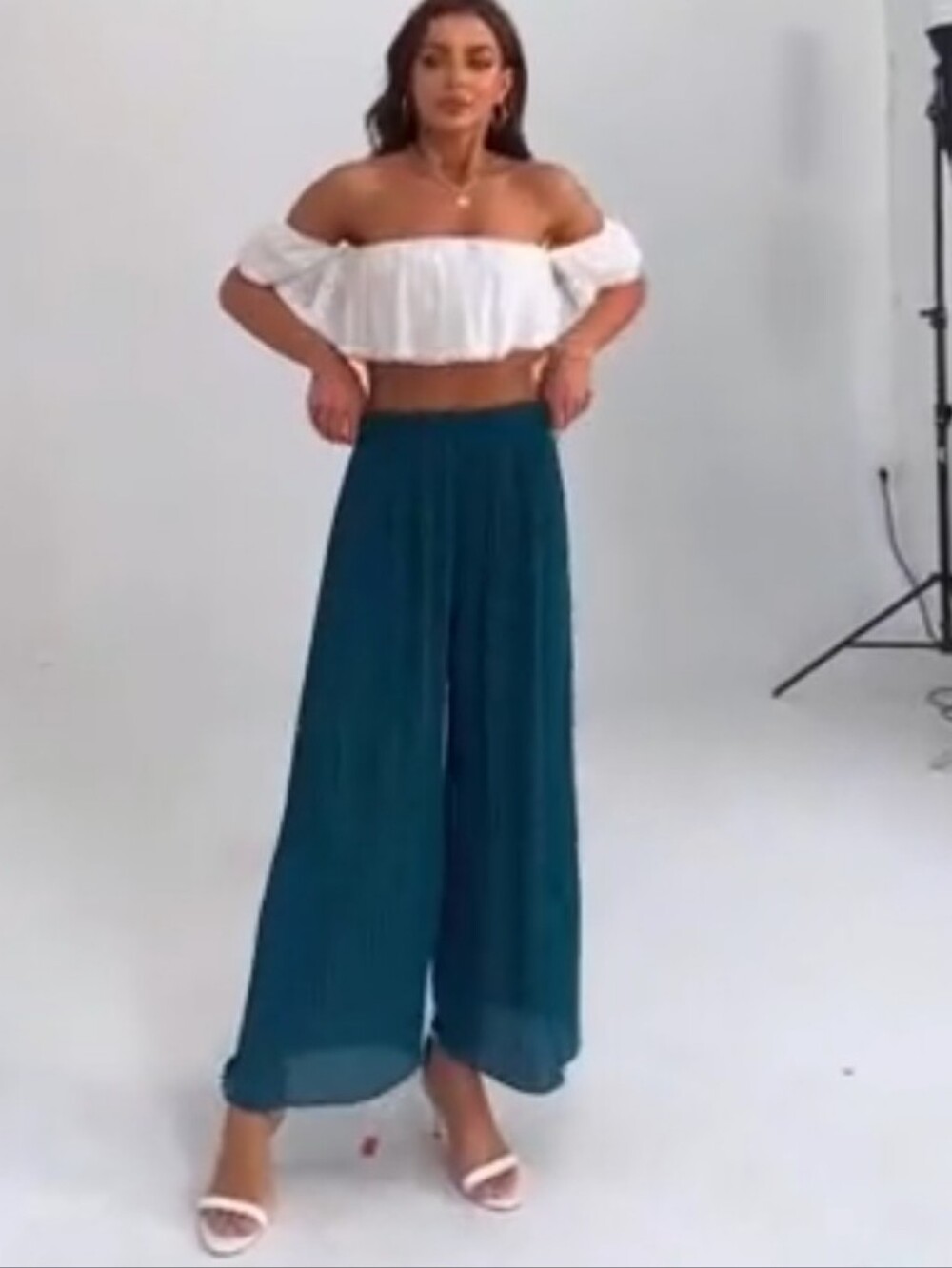 Pleated Wide-Leg Pants in Deep Teal